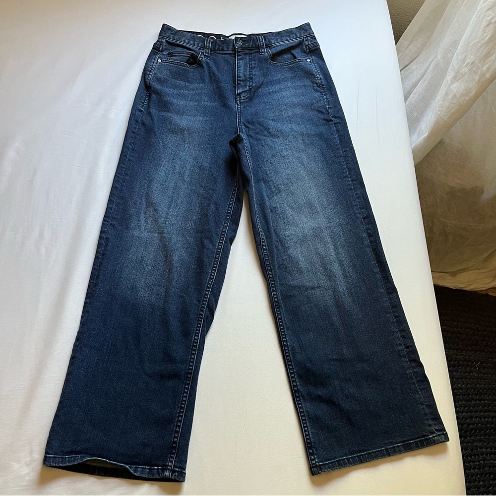 KATE SPADE dark blue wash denim wide straight leg cropped jeans